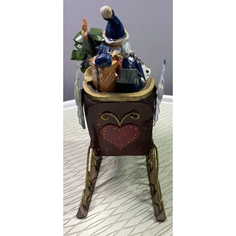 Santa's Red Sleigh Figurine‎ W/Wings-Dog/Cardinal/Presents/Christmas Tree EUC